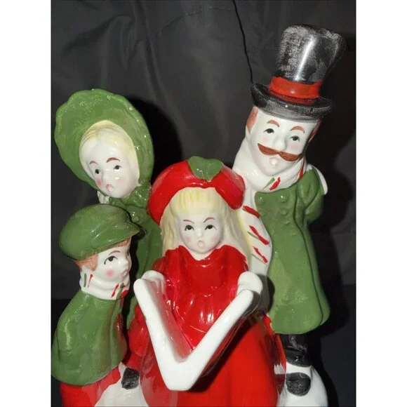 Christmas Carolers Music Box Vintage Ceramic Silent Night Rotates Works 8”Lx5”W - Picture 3 of 16